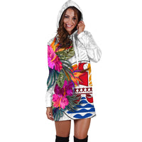 Tahiti Women's Hoodie Dress Polynesian Hibiscus White Pattern - Polynesian Pride