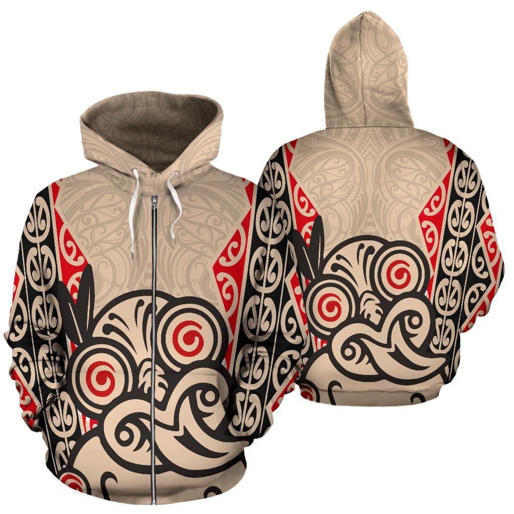 Hei Tiki With Maori Pattern Zip Hoodie - Polynesian Pride