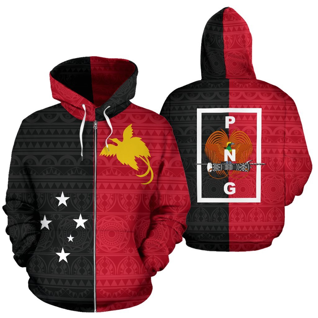 Papua New Guinea Zip up Hoodie Papua New Guinea Flag & Coat of Arms Unisex Black - Polynesian Pride