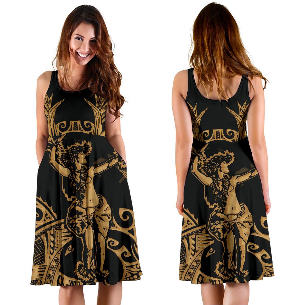 Polynesian Hawaii Midi Dress - Hula Girl Gold Women Gold - Polynesian Pride