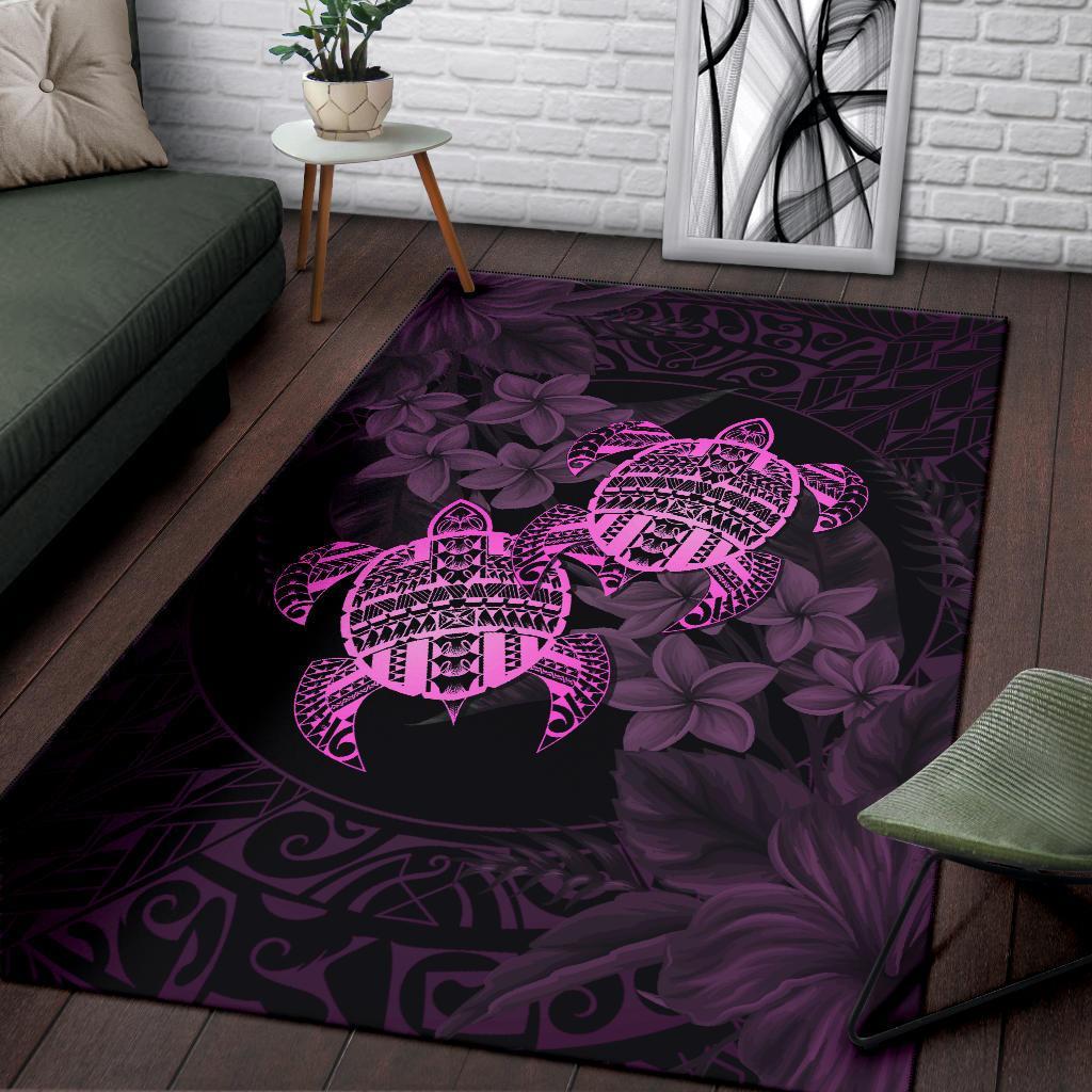 hawaii Rug - Turtle Strong Pattern Hibiscus Plumeria Pink AH - Polynesian Pride