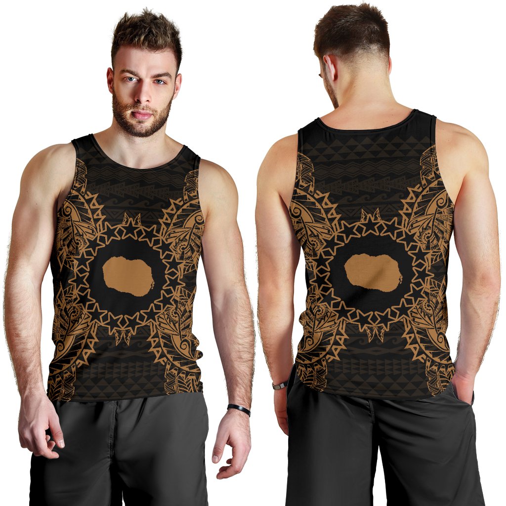 Cook Islands Polynesian Men Tank Top Map Gold - Polynesian Pride