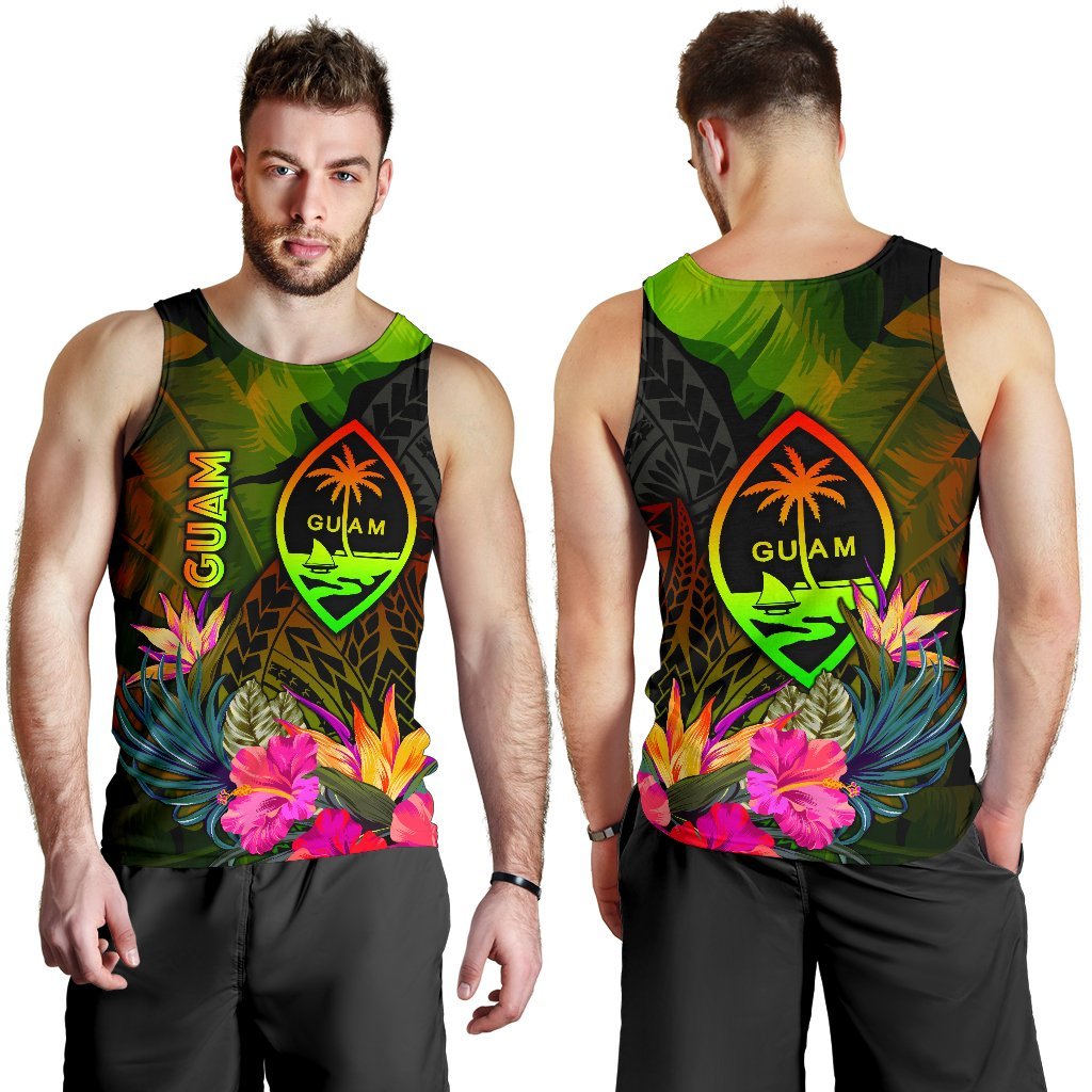 Guam Polynesian Men's Tank Top - Hibiscus and Banana Leaves - Polynesian Pride
