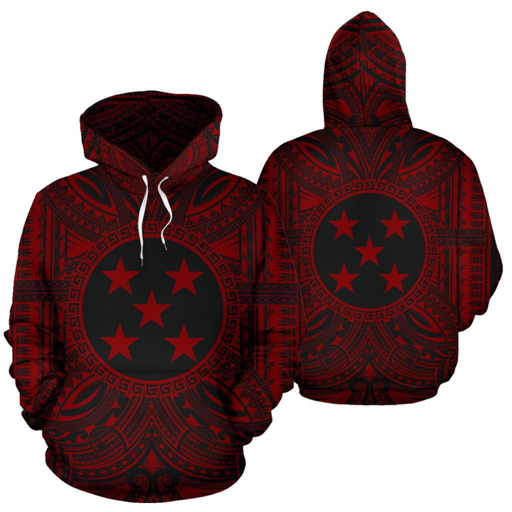 Gambier Islands ll Over Hoodie Gambier Islands Coat of rms Polynesian Red Black - Polynesian Pride