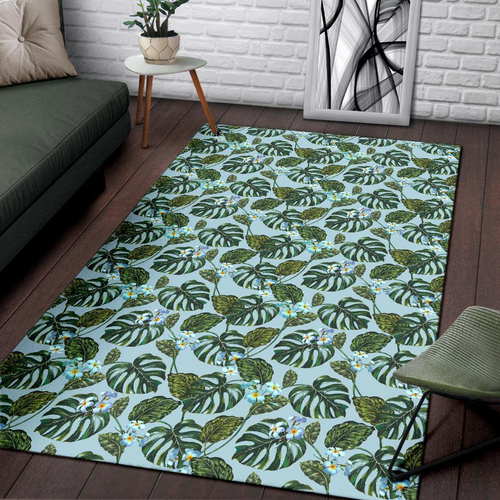 Tropical Flowers Monstera Leaf Rug - Polynesian Pride