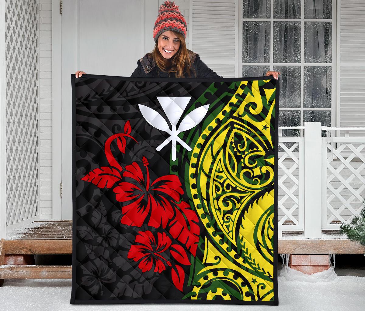 Hawaii Premium Quilt - Kanaka Maoli Hibiscus Flowers - Polynesian Pride