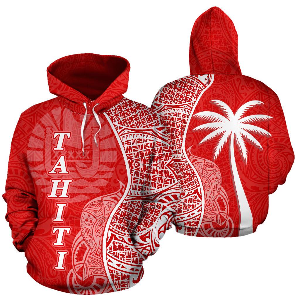 Tahiti Polynesian Hoodie Coconut Tree Red nd White Unisex Red - Polynesian Pride