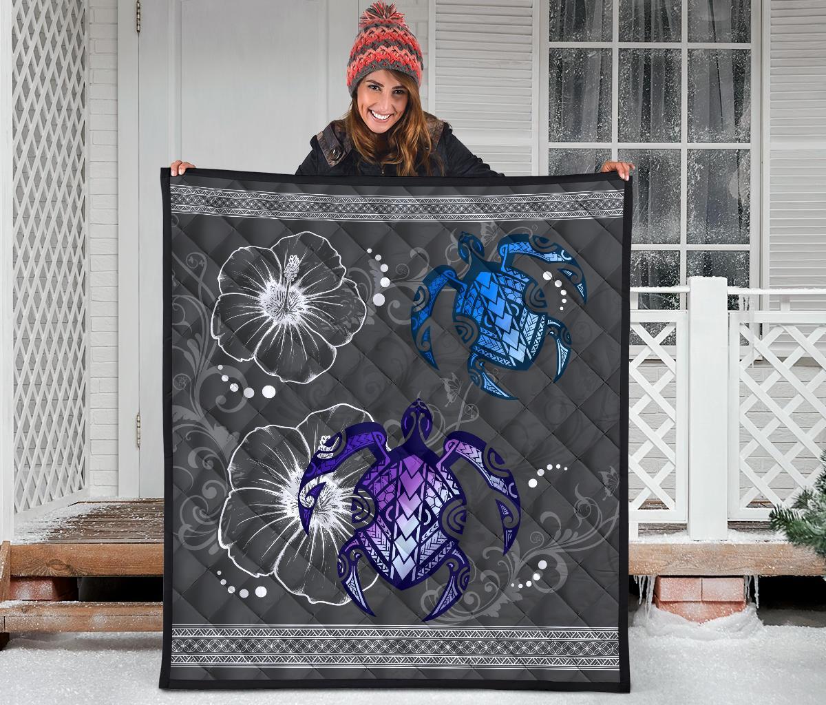 Hawaii Turtle Hibiscus Polynesian Premium Quilt - Miki Style - Polynesian Pride