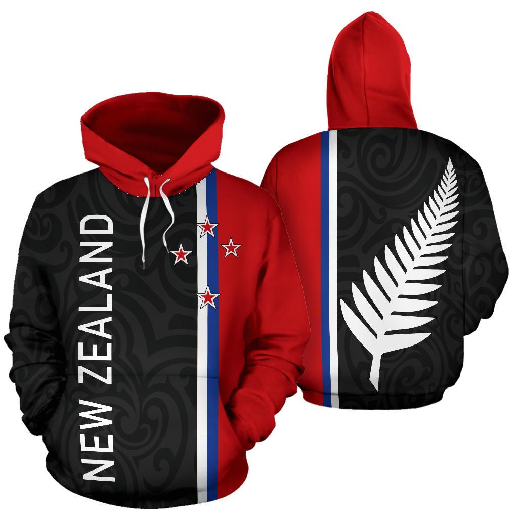 New Zealand All Over Hoodie Straight Version Unisex Black - Polynesian Pride