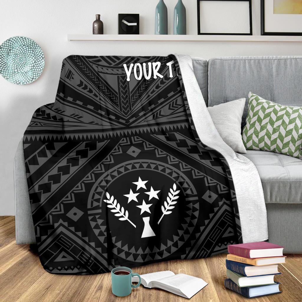 Kosrae Personalised Premium Blanket - Kosrae Flag In Polynesian Tattoo Style (Black) - Polynesian Pride