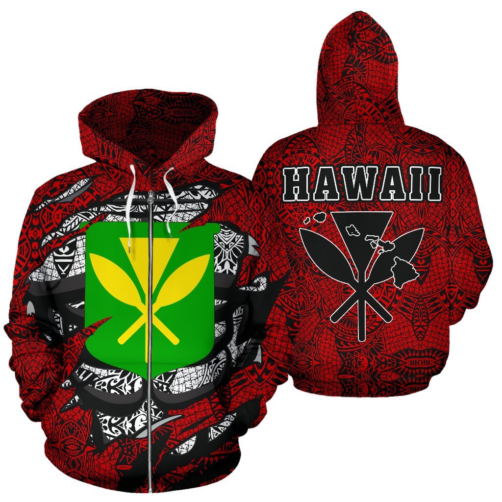 Polynesian Kanaka Maoli Hawaii Zip Hoodie Red Unisex Red - Polynesian Pride