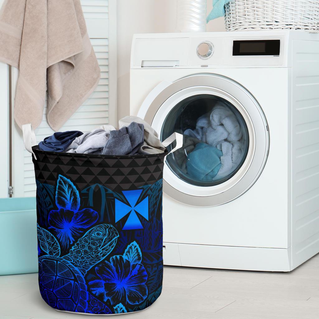 Wallis And Futuna Laundry Basket - Polynesian Turtle Hibiscus Blue - Polynesian Pride