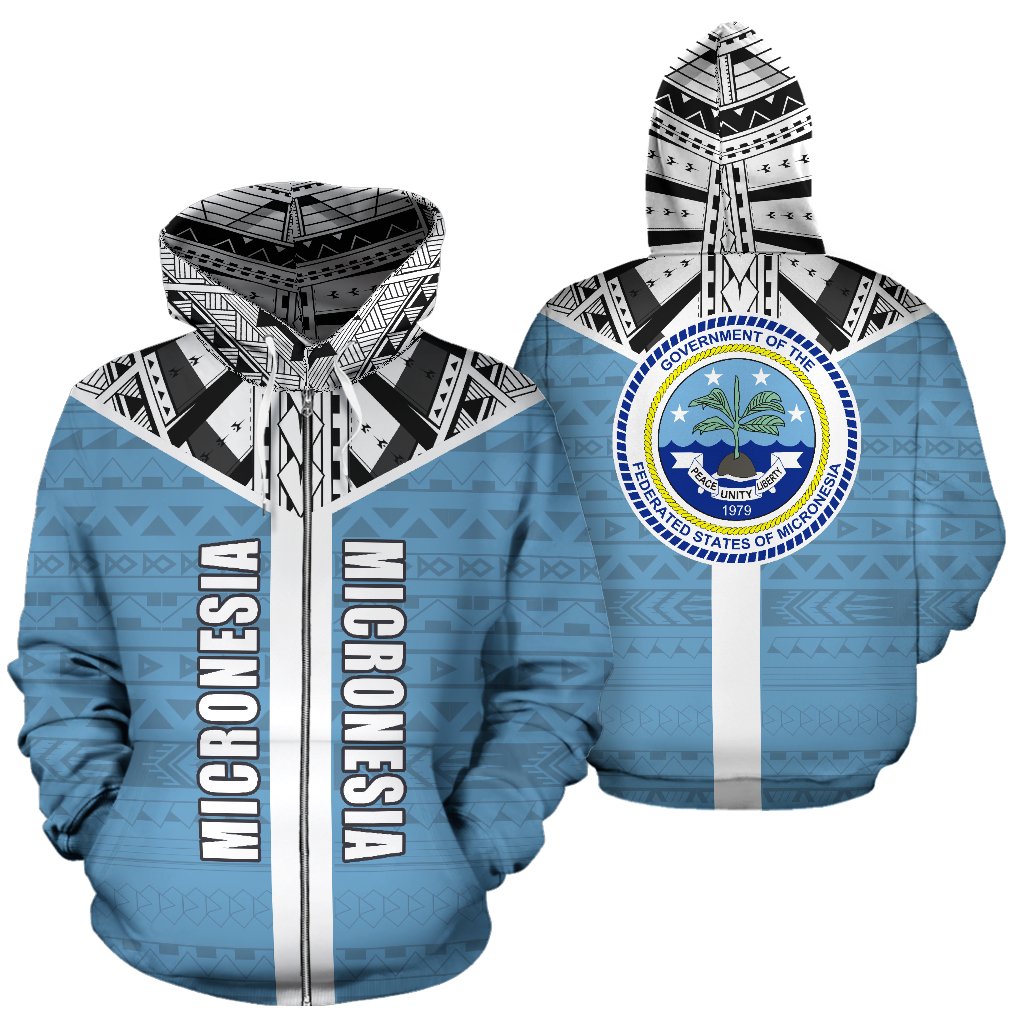 Federated States of Micronesia All Over Zip up Hoodie Micronesian Homeland Unisex Blue - Polynesian Pride