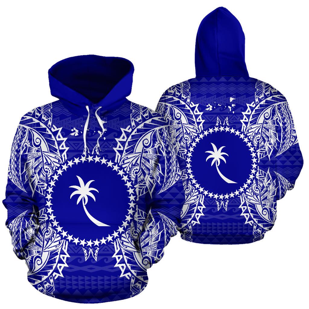 Chuuk Polynesian ll Over Hoodie Map Blue Unisex Blue - Polynesian Pride
