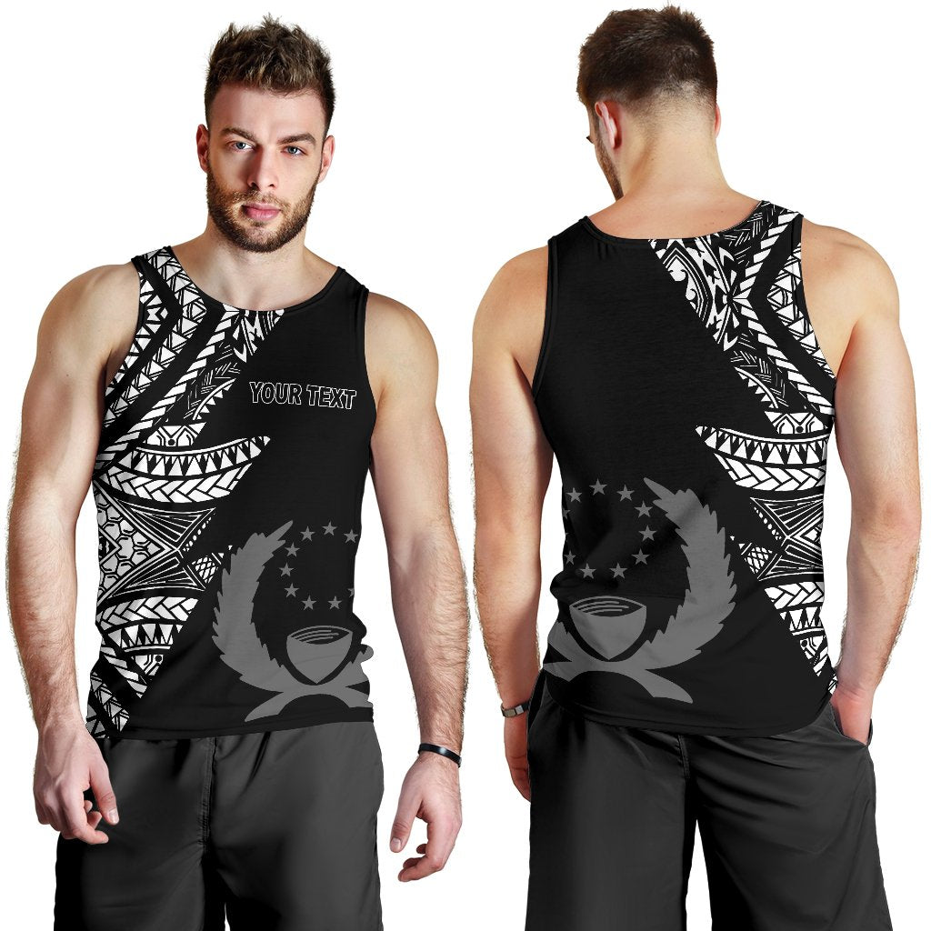 Pohnpei Personalised Custom Men's Tank Top - Micronesian Pattern Flash Black - Polynesian Pride