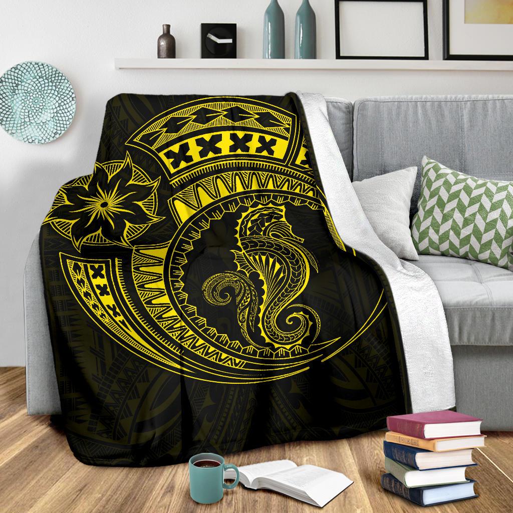 Seahorse Polynesian Blanket - Polynesian Tattoo Yellow - Polynesian Pride