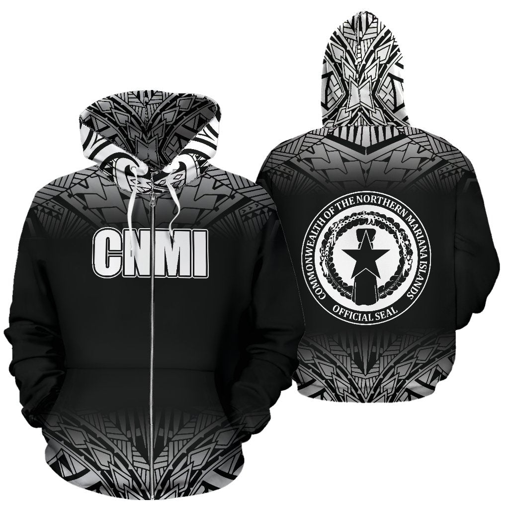 Northern Mariana Islands All Over Zip up Hoodie Fog Black Style Unisex Black - Polynesian Pride