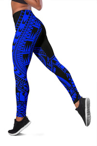 Tahiti Women Leggings Polynesian Pattern Blue - Polynesian Pride