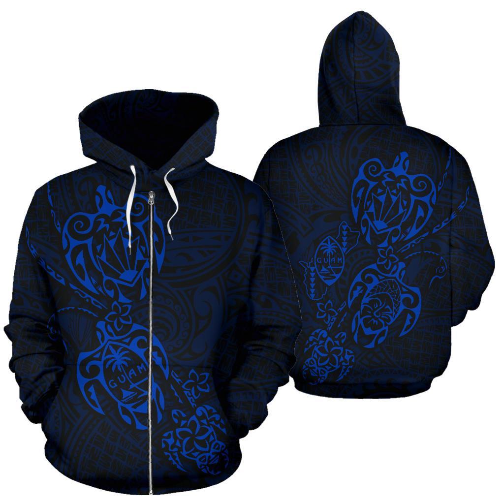 Zip up Hoodie Guam Family Turtles Map Polynesian Blue Unisex Blue - Polynesian Pride