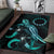Cook Islands Polynesian Area Rugs - Turtle With Blooming Hibiscus Turquoise - Polynesian Pride