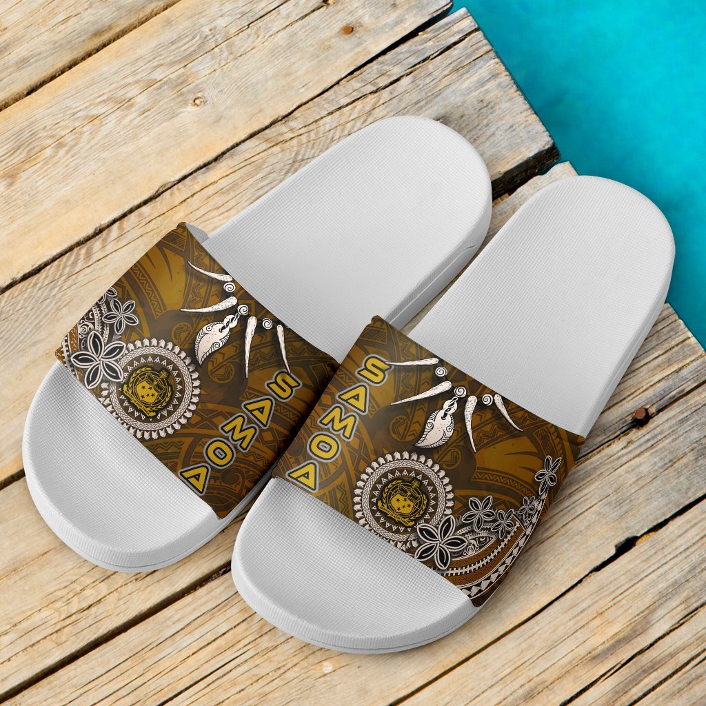 Samoa Slide Sandals - Polynesian Boar Tusk White - Polynesian Pride