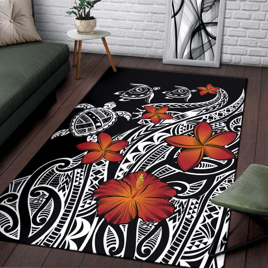 Hawaiian Map Turtle Swim Plumeria Polynesian Rug - J6 - Polynesian Pride