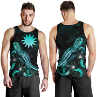 Nauru Polynesian Men Tank Top - Turtle With Blooming Hibiscus Tuquoise - Polynesian Pride