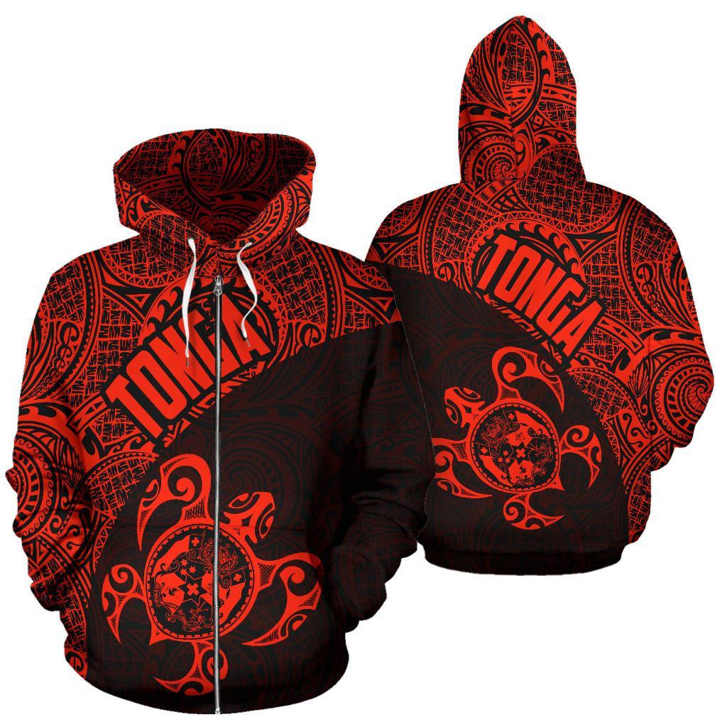 Tonga Zip up Hoodie Tonga Coat of Arms In Turtle Polynesian Tattoo 010 Unisex Black - Polynesian Pride