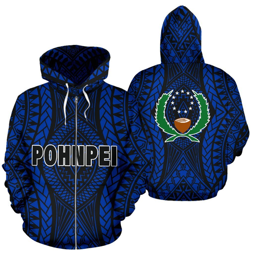 Pohnpei All Over Zip up Hoodie Central Version Unisex Black - Polynesian Pride