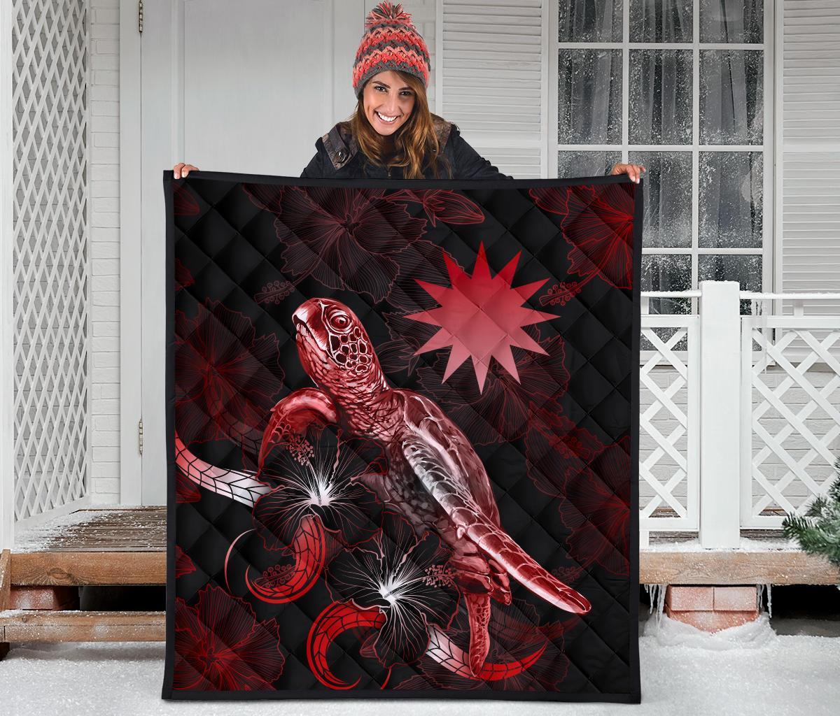 Nauru Polynesian Premium Quilt - Turtle With Blooming Hibiscus Red - Polynesian Pride