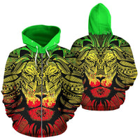 Lion Polynesian All Over Zip up Hoodie Reggae Style Unisex Reggae - Polynesian Pride