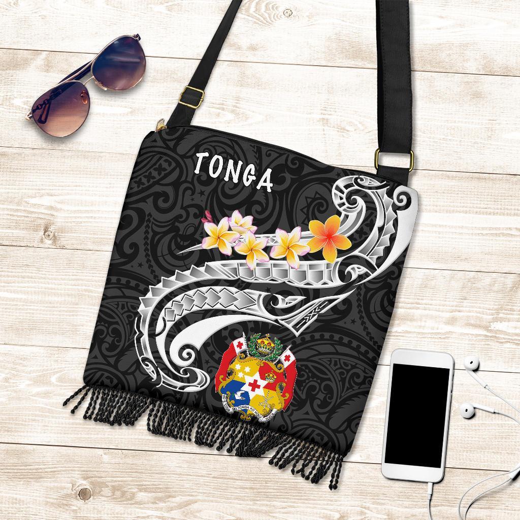Tonga Boho Handbag - Tonga Seal Polynesian Patterns Plumeria (Black) One Style One Size Black - Polynesian Pride