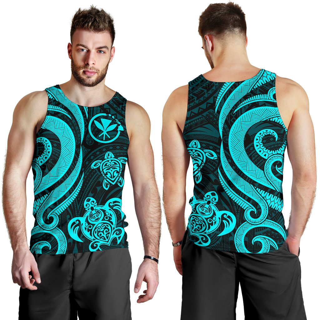 Polynesian Hawaii (Kanaka Maoli) Men Tank Top - Turquoise Tentacle Turtle Blue - Polynesian Pride