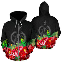 Vanuatu Polynesian Zip Hoodie Black Hibiscus Unisex Black - Polynesian Pride