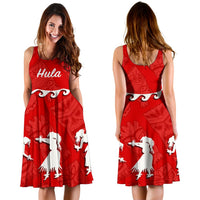 Hawaiian Hula Girls Dance in Red Midi Dress - Polynesian Pride