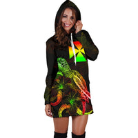 Wallis and Futuna Polynesian Hoodie Dress - Turtle With Blooming Hibiscus Reggae - Polynesian Pride
