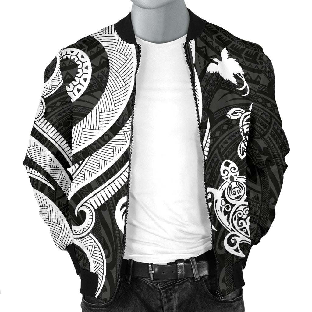 Papua New Guinea Men's Bomber Jacket - White Tentacle Turtle - Polynesian Pride