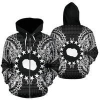 Cook Islands Polynesian All Over Zip up Hoodie Map Black Unisex Black - Polynesian Pride