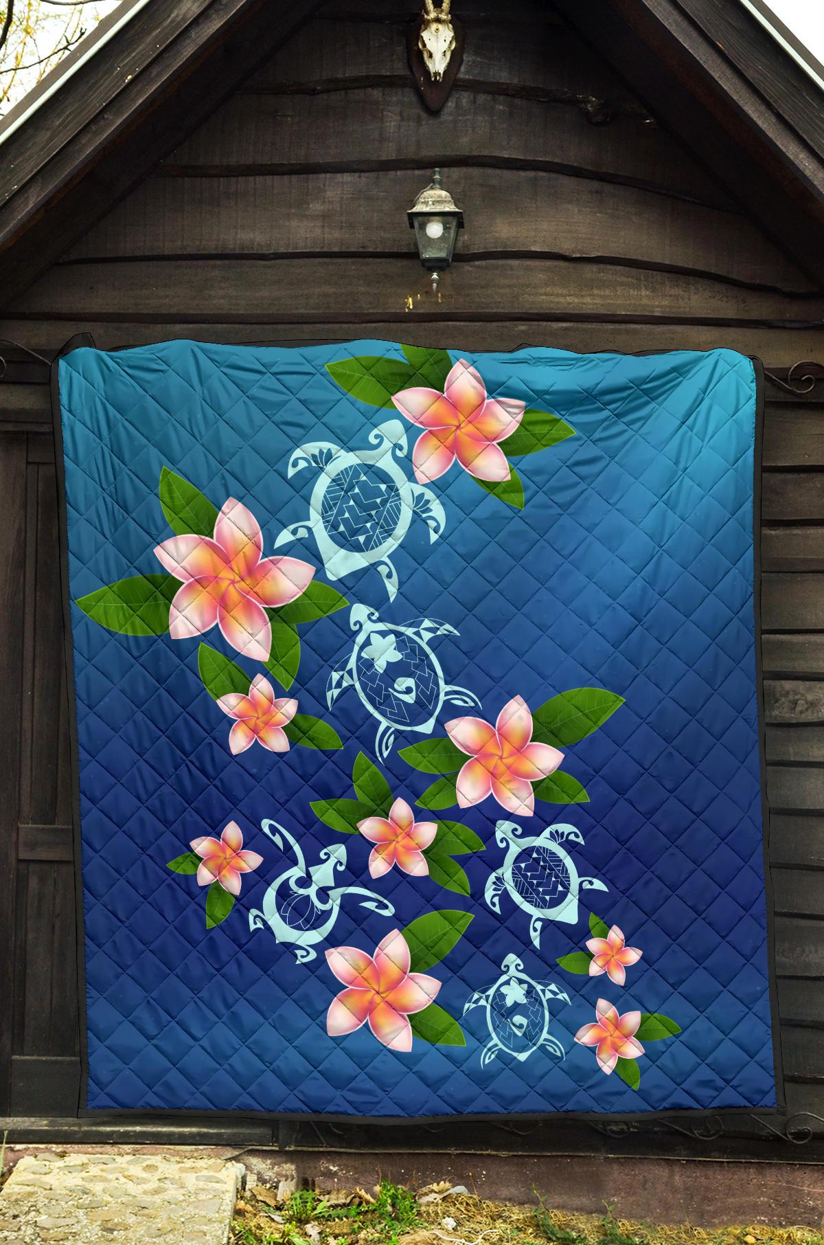 Turtle Polynesian Plumeria Premium Quilt - Polynesian Pride