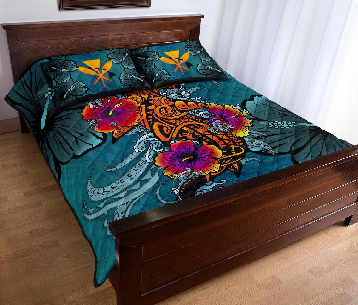 Kanaka Maoli (Hawaiian) Quilt Bed Set - Polynesian Hammerhead Shark Hibiscus - Polynesian Pride