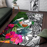 Pohnpei Area Rug White - Turtle Plumeria Banana Leaf White - Polynesian Pride