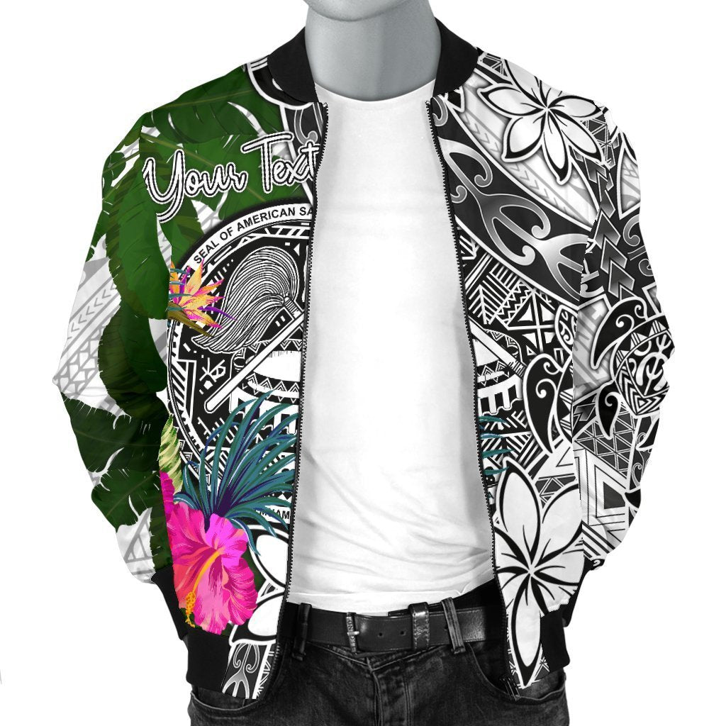 American Samoa Custom Personalised Men's Bomber Jacket White - Turtle Plumeria Banana Leaf - Polynesian Pride