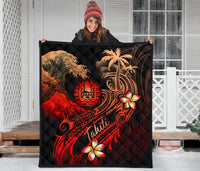 Tahiti Polynesian Premium Quilt - Plumeria Flowers And Waves - Polynesian Pride