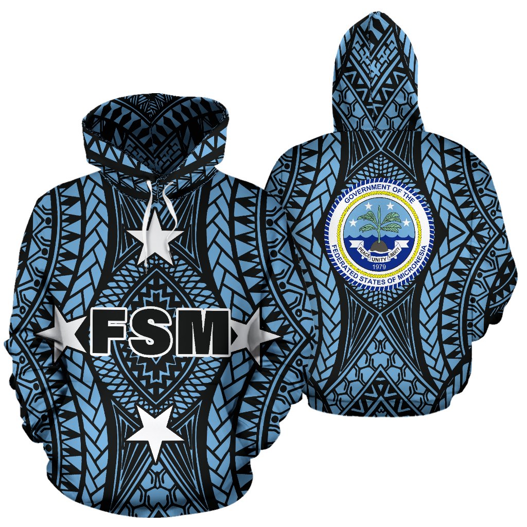 Federated States of Micronesia All Over Hoodie FSM Central Version Unisex Blue - Polynesian Pride
