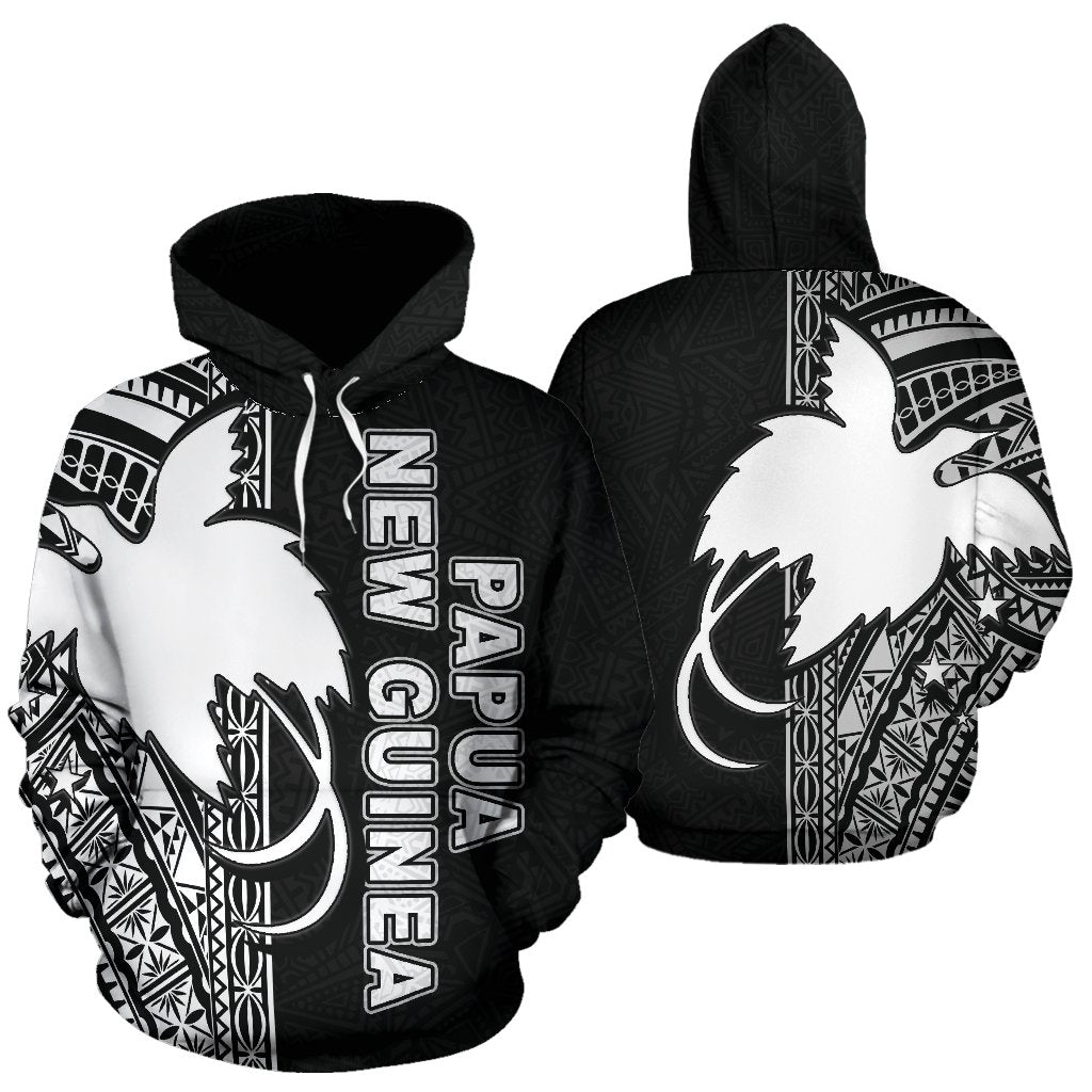 Papua New Guinea Polynesian ll Over Hoodie White Line Unisex Black - White - Polynesian Pride