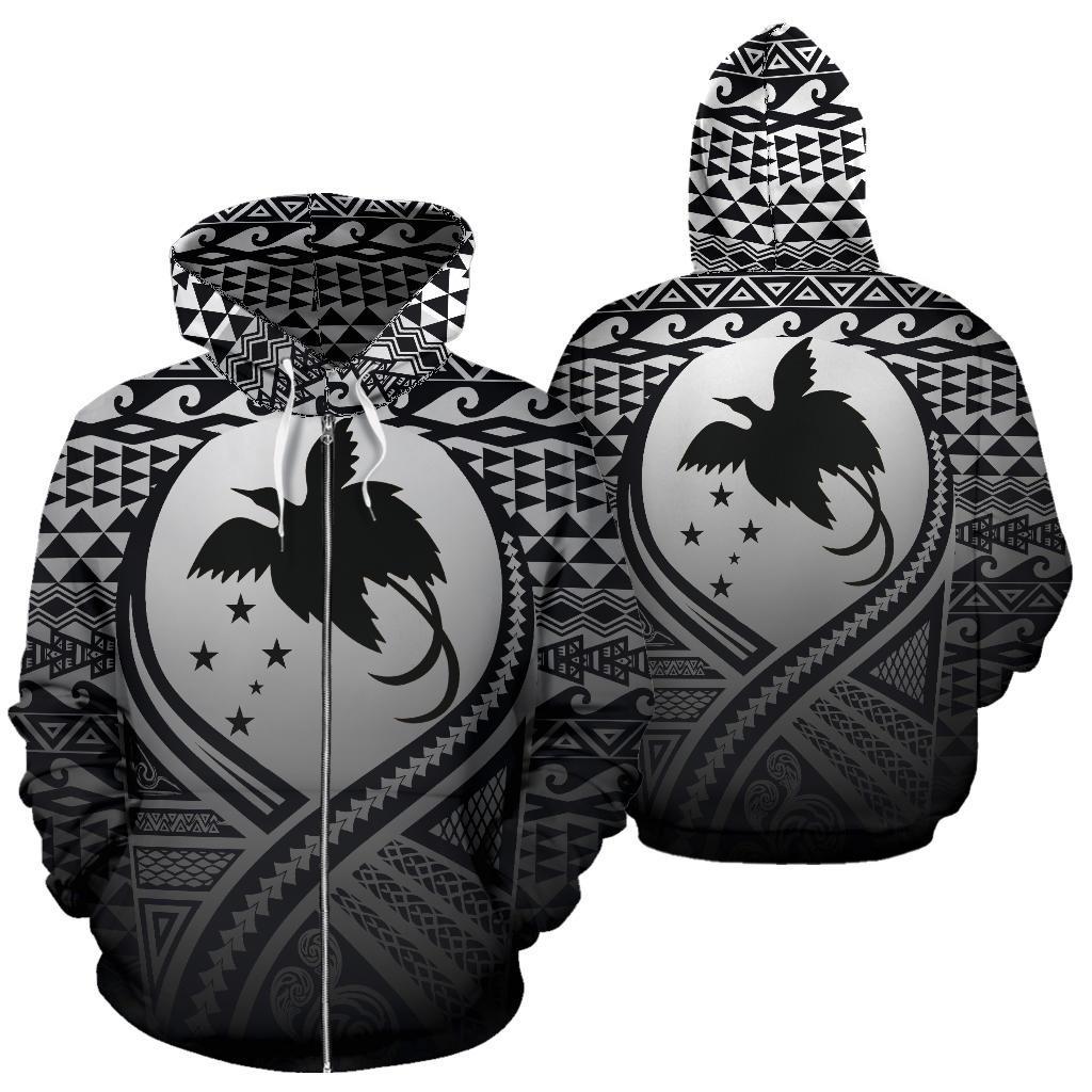 Papua New Guinea All Over Zip up Hoodie Lift up Black Unisex Black - Polynesian Pride