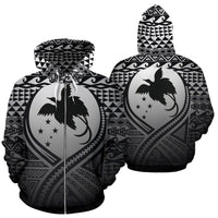 Papua New Guinea All Over Zip up Hoodie Lift up Black Unisex Black - Polynesian Pride