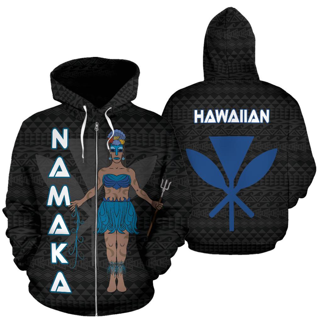 Polynesian Hawaii Zip up Hoodie Namaka Hawaiian God of the Myths and Legends Unisex Black - Polynesian Pride