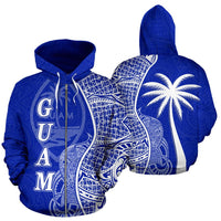 Guam Polynesian Zip up Hoodie Coconut Tree Blue Unisex Blue - Polynesian Pride