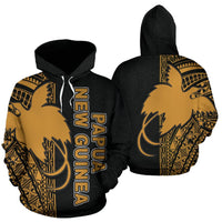 Papua New Guinea Polynesian ll Over Hoodie Gold Line Unisex Black - Gold - Polynesian Pride